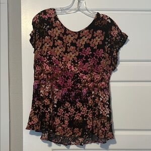 Pink and Red Ruffled Peplum Blouse Short Sleeve